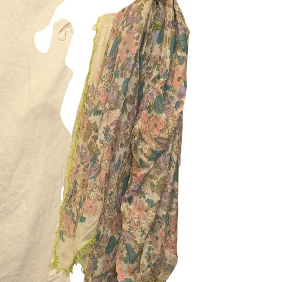 marc jacbos diaphanous Spring floral neon green fringe shawl scarf wrap - Picture 6 of 6